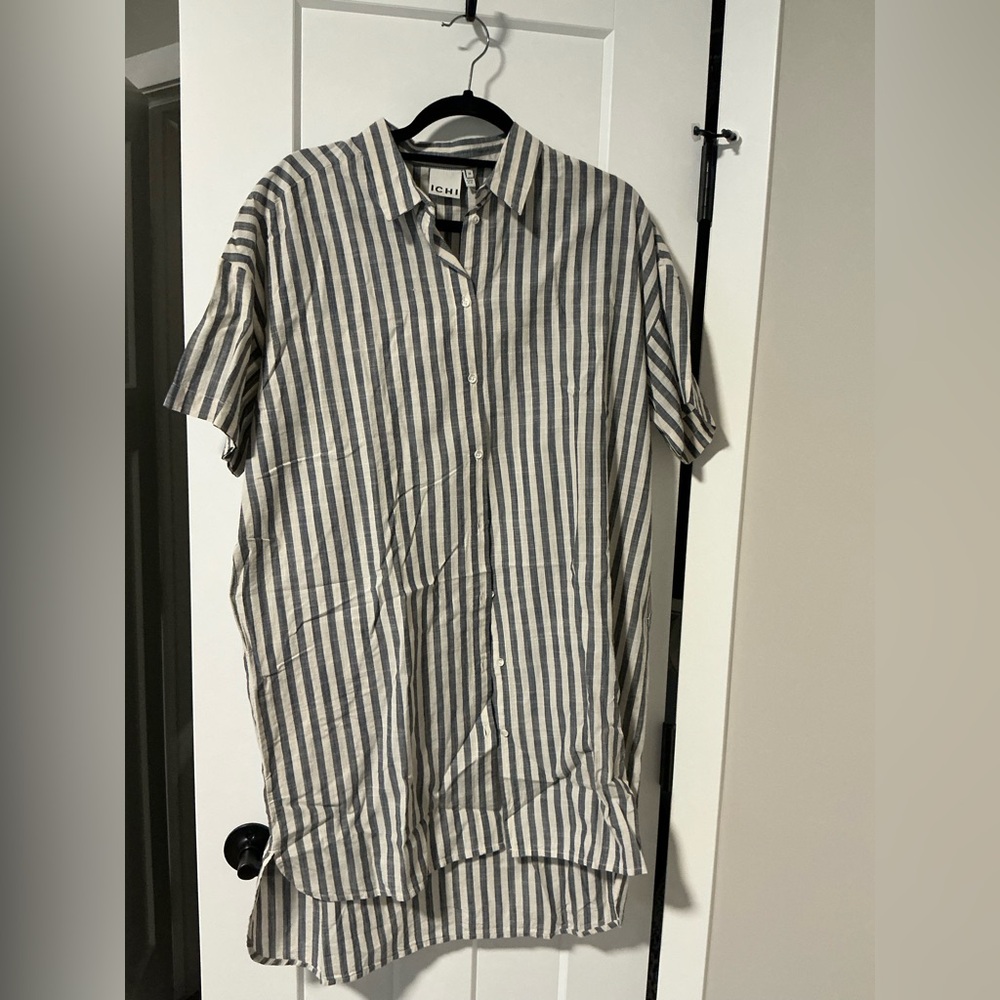 ICHI Striped Shirt dress - Black and White